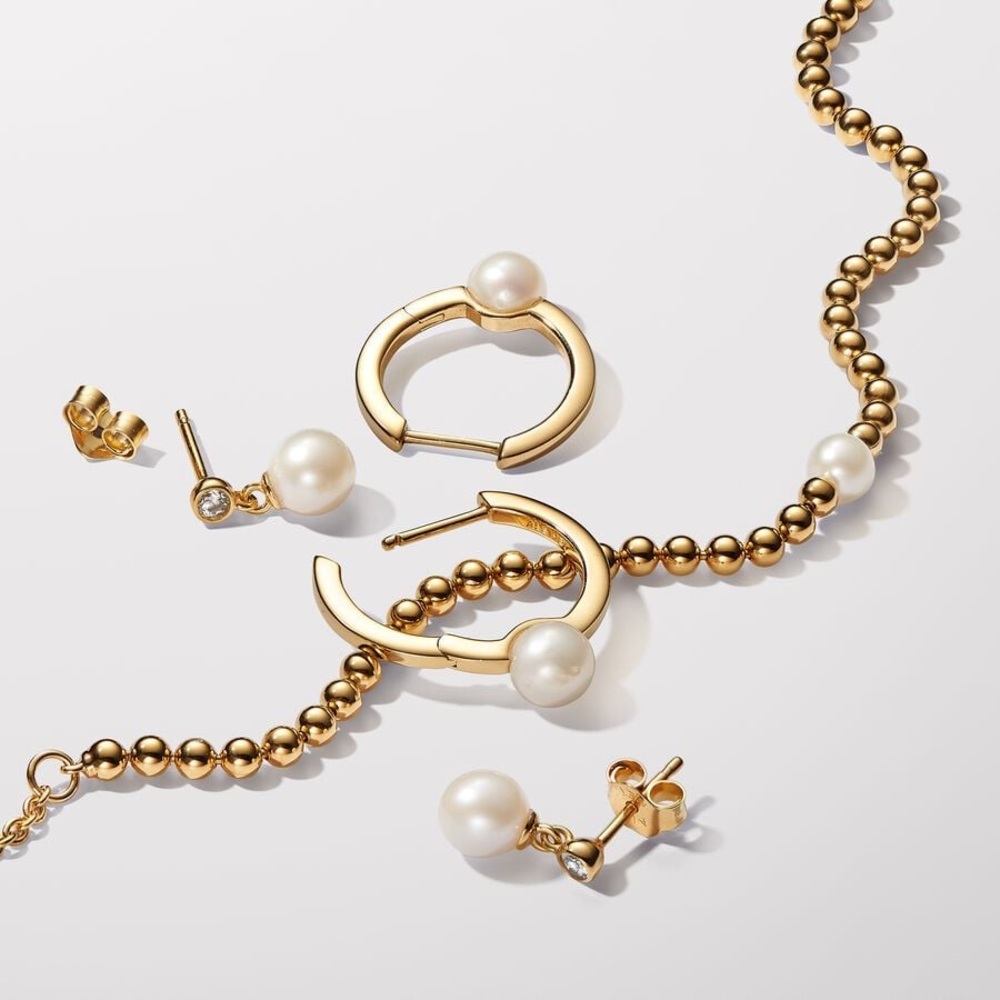 Pandora Treated Freshwater Cultured Pearl & Stone Drop 14k Gold Earrings NEW - Picture 4 of 7